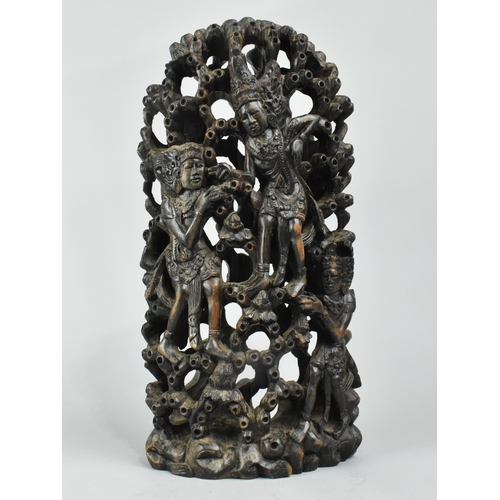 11 - An Indonesian (Balinese) Sawo Wood Carving Depicting Scene from The Hindu Epic The Ramayana, 36cms H... 