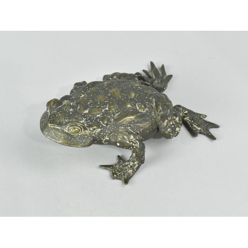 17 - A Chinese Patinated Bronze Study of a Toad, 14cms Long