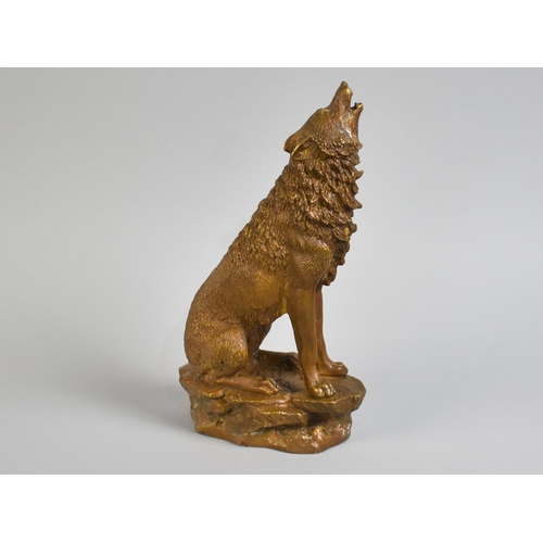 16 - A Patinated Bronze Study of a Seated Wolf Howling at the Moon, 24cms High