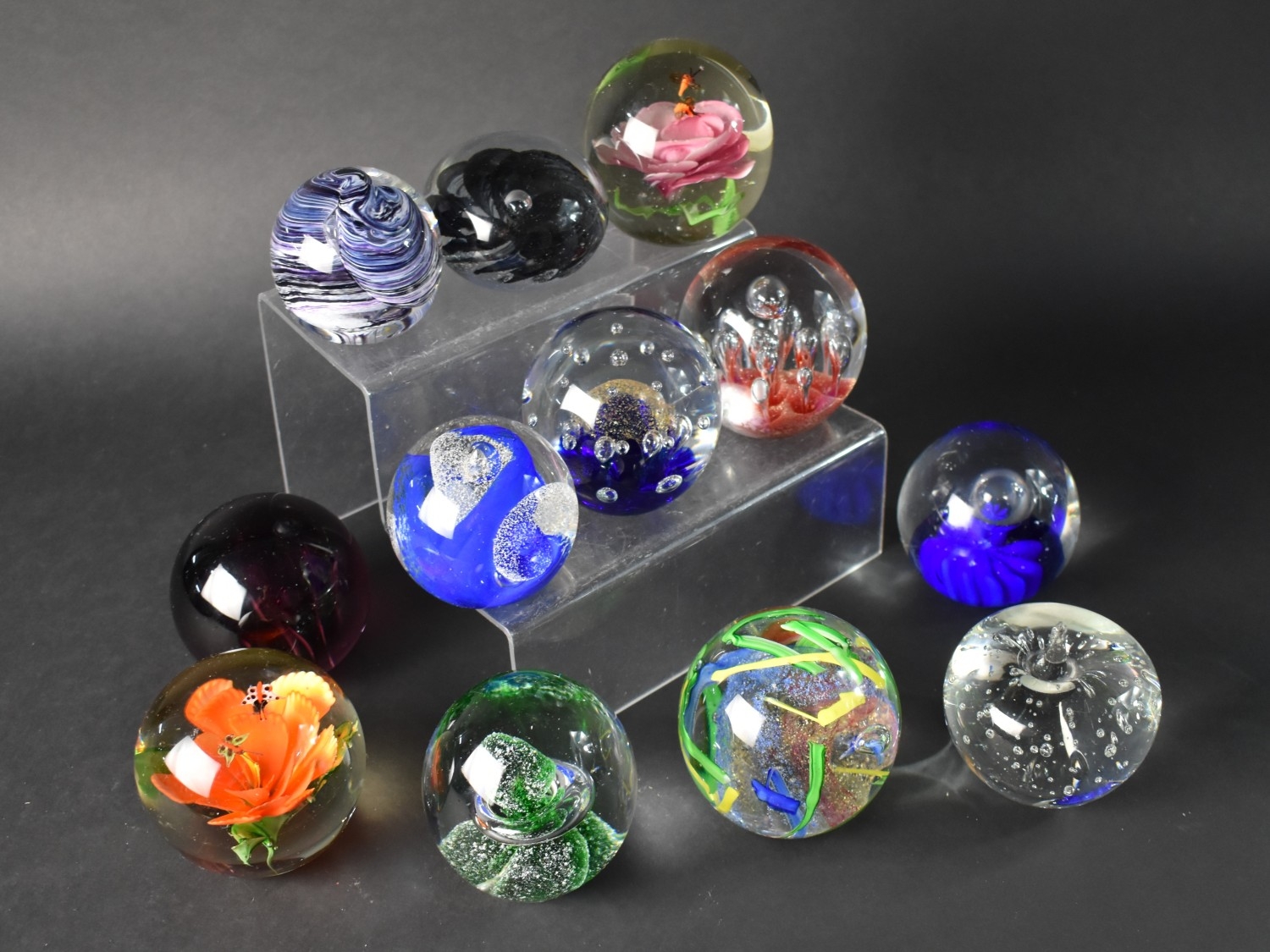 Twelve Various Glass Paperweights to Include Examples by Caithness