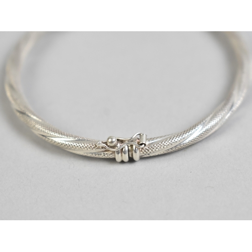 A Silver Hinged Bangle, Textured Spiral Design, Stamped 925