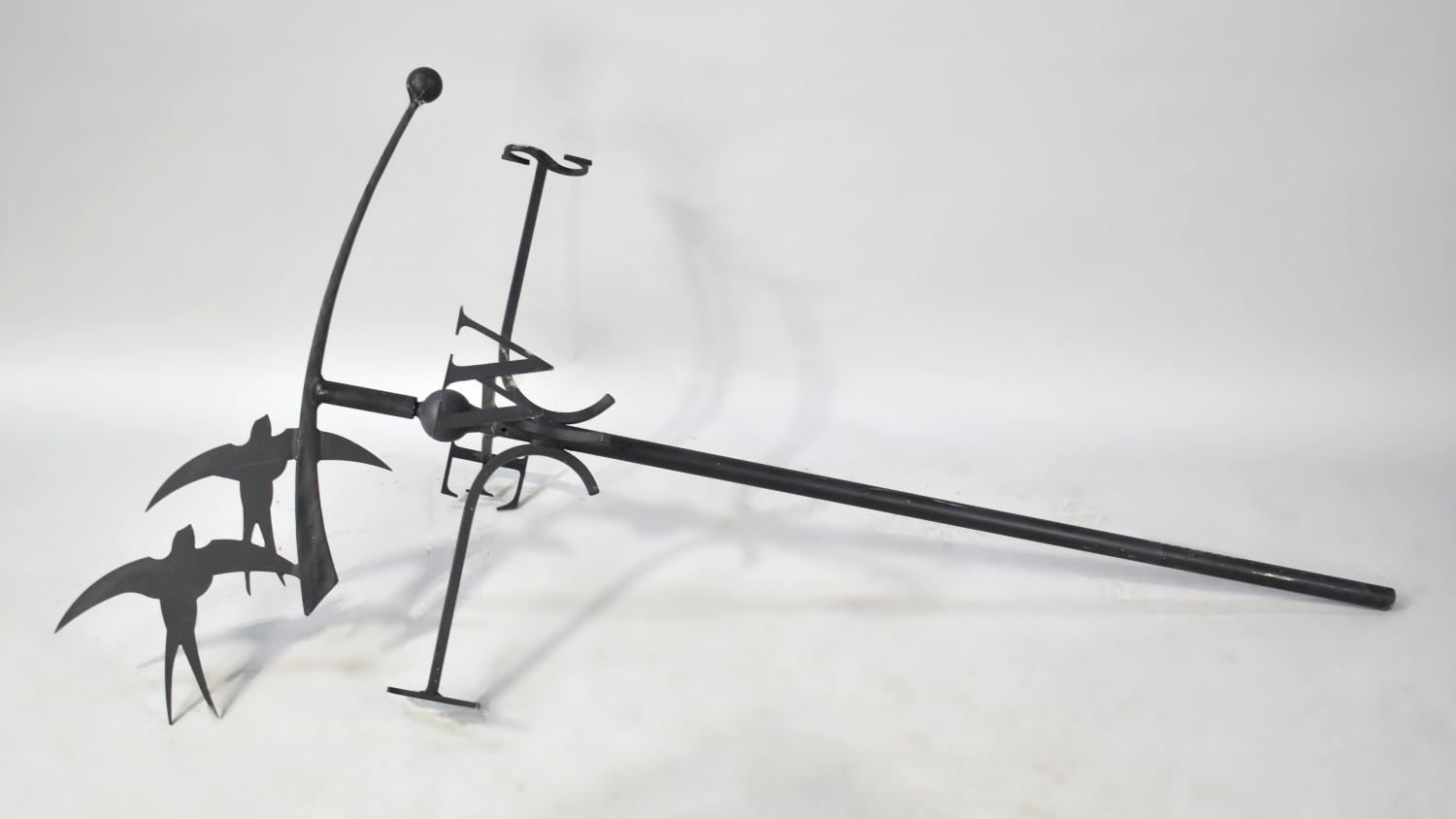 A Modern Black Painted Metal Weather Vane with Swallow Motif, 156cms High