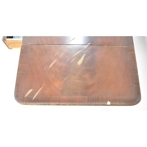 32 - A Late 20th Century Mahogany Drop Leaf Sofa Style two Drawer Table with Lyre Supports, Condition Iss... 