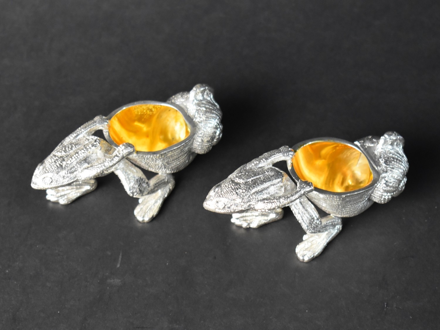 A Pair of Silver Plated Novelty Salts in the Form of Frogs Dragging ...
