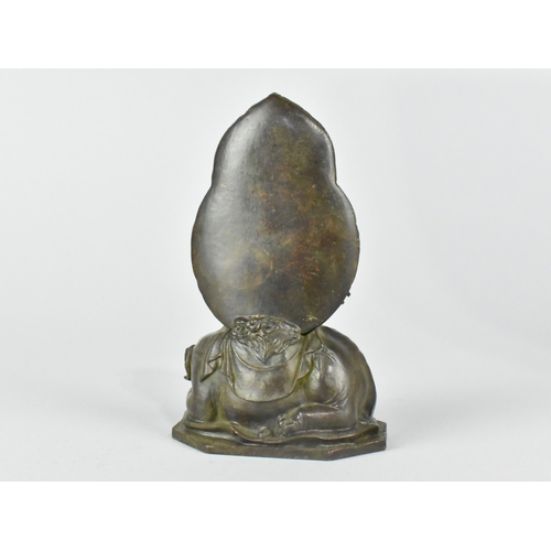 15 - A Chinese Patinated Bronze Figure of Tibetan Buddhist God Sat on Elephant, 12cm High