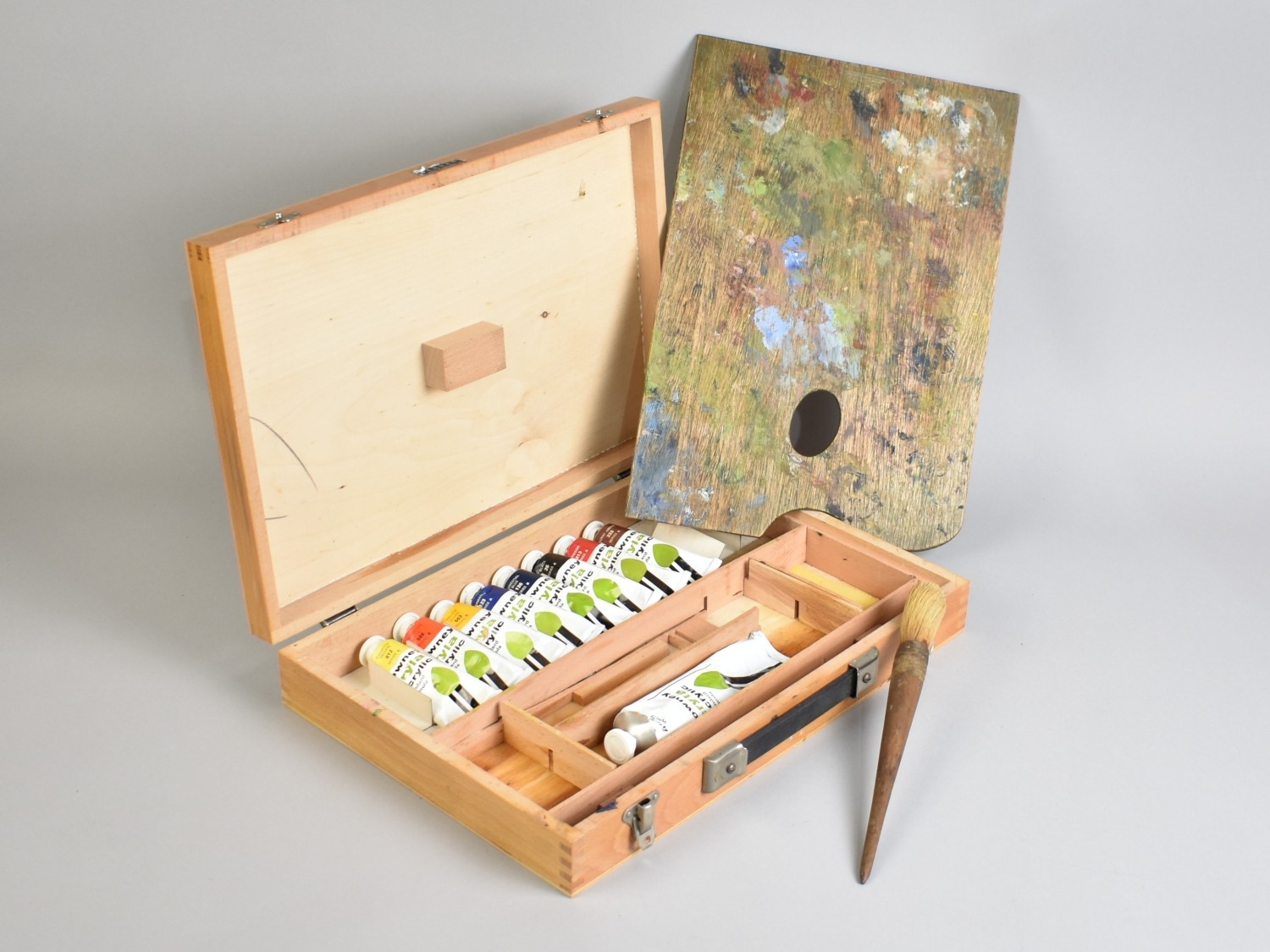 A Modern Reeves Artists Paint Box Containing Acrylic Paints, 36cms Wide