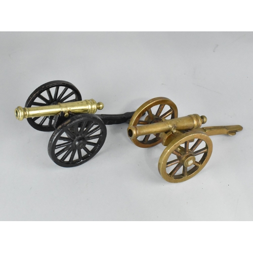 22 - A Pair of Vintage Brass and Iron Models of Artillery Field Guns, 20cms Long