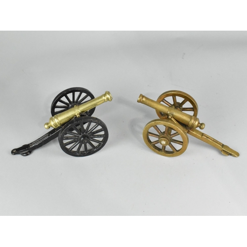 22 - A Pair of Vintage Brass and Iron Models of Artillery Field Guns, 20cms Long