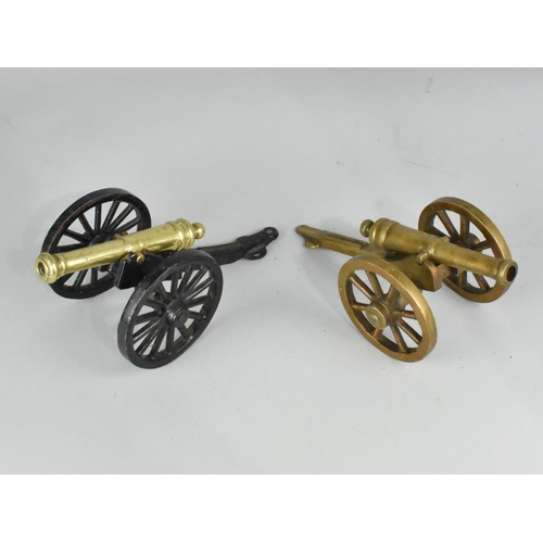 22 - A Pair of Vintage Brass and Iron Models of Artillery Field Guns, 20cms Long