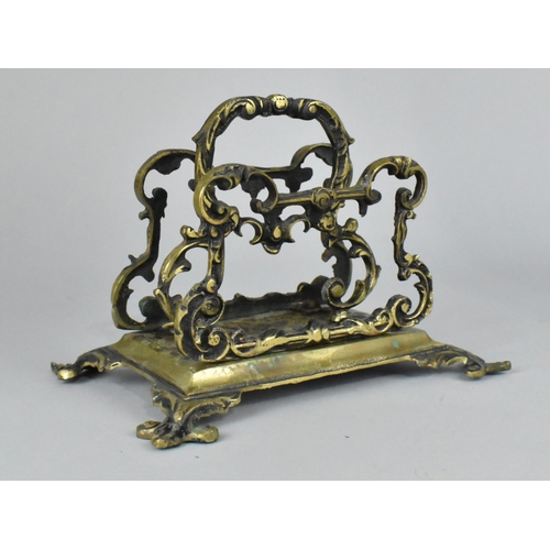 24 - A Late 19th Century Brass Two Division Letter Rack in the Ornate French Style, 17cms Wide
