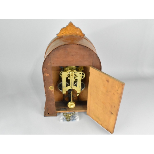29 - An Oak Cased American Mantel Clock, The Rialto by Ansonia Clock Company, with Key and Pendulum, 41cm... 