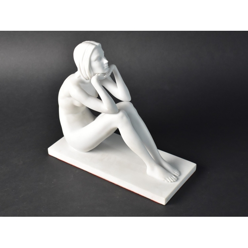 40 - A Reproduction Cast Resin Art Deco Style Sculpture of Seated Nude on Rectangular Plinth Base, 22.5cm... 