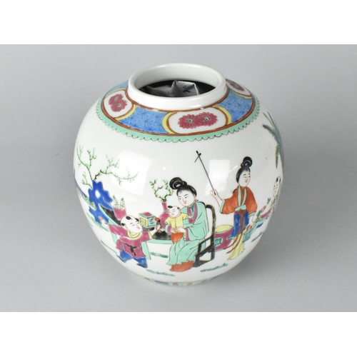 41 - A Chinese Porcelain Republic Period Famille Rose Ginger Jar, Decorated with Exterior Scene Detailing... 
