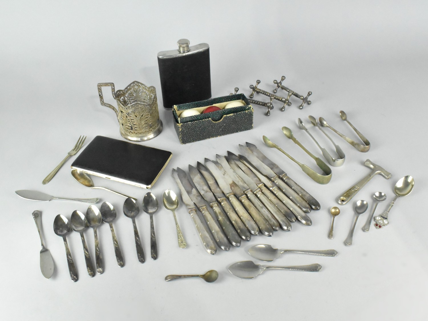 A Collection of Sundries to include Cutlery, KNife Rests, Billiard ...