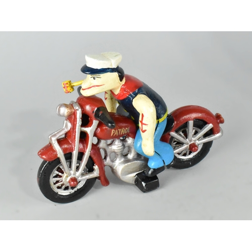 50 - A Cold Painted Cast Metal Figure of Popeye Riding Motorcycle