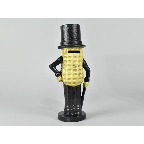 52 - A Reproduction Cold Painted Cast Metal American Novelty Money Bank, Mr Peanut, 19.5cms High
