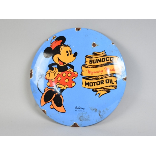 121 - A Reproduction Circular Convex Enamel Style Walt Disney Sign for Sunoco Mercury Made Motor Oil, 30cm... 