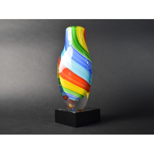123 - A Murano Style Multicoloured Glass Vase on Plinth Base, 28cms High