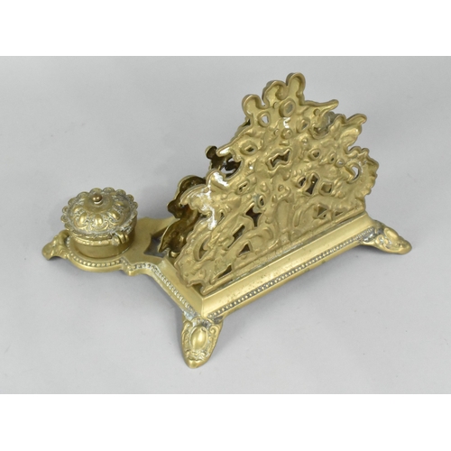 13 - A Reproduction Ornate French Style Brass Desktop Inkstand and Stationery Store, 29cms Wide