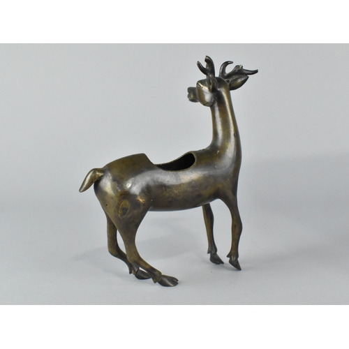 19 - A 19th Century Chinese Qing Dynasty Patinated Bronze Incense Burner in the Form of a Stag, 12cms Lon... 