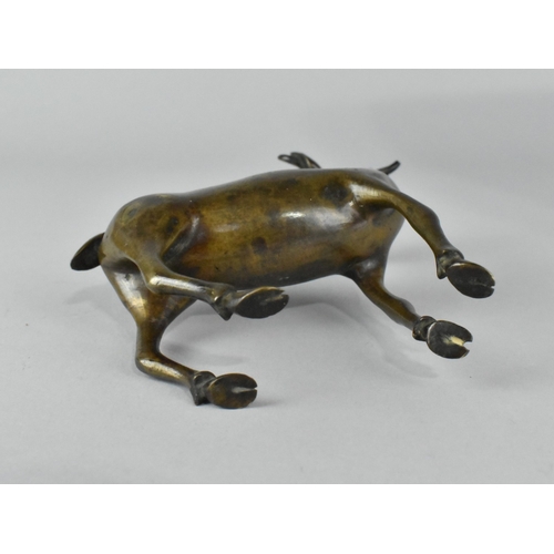 19 - A 19th Century Chinese Qing Dynasty Patinated Bronze Incense Burner in the Form of a Stag, 12cms Lon... 