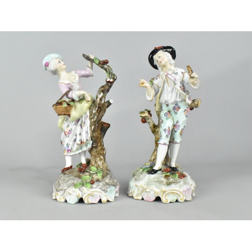34 - A Pair of 19th Century German Porcelain Figures, Dandy and Maiden, 21cm high (Condition Issues)