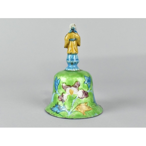 35 - An Enamelled Chinese Table Bell with Figural Handle, 10cms High