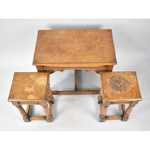A Nest of Three Burr Oak Tables, Two Smaller Examples with Water ...