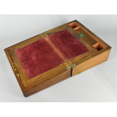 1 - A Late Victorian/Edwardian Banded Inlaid Walnut Writing Slope, Fitted Interior, Missing Front Escutc... 