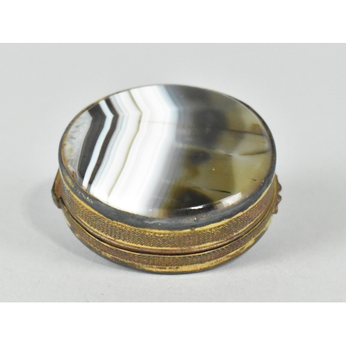 16 - A Small Circular Scottish Double Sided Banded Agate Snuff Box or Pill Box, 4.5cms Diameter