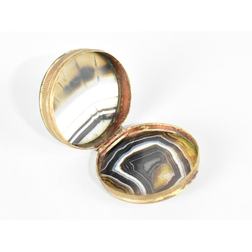 16 - A Small Circular Scottish Double Sided Banded Agate Snuff Box or Pill Box, 4.5cms Diameter