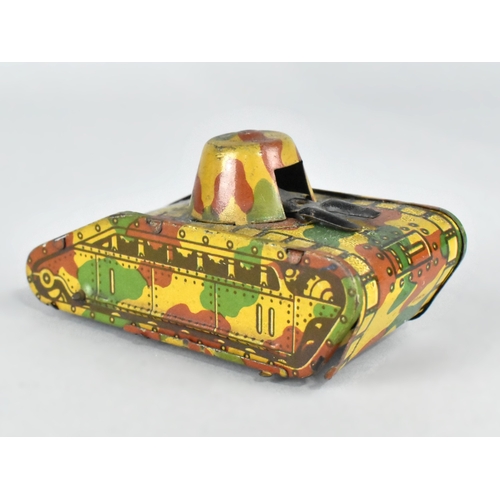 18 - A Small WWI Period German Tin Plate Clockwork Tank in Three Colour Camouflage by CKO Kellerman, Cloc... 