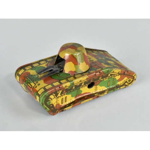 18 - A Small WWI Period German Tin Plate Clockwork Tank in Three Colour Camouflage by CKO Kellerman, Cloc... 