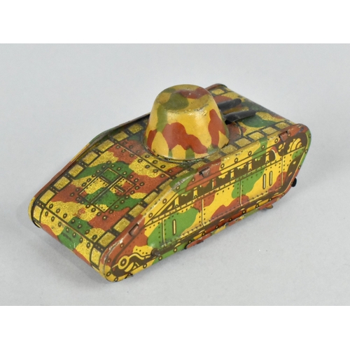 18 - A Small WWI Period German Tin Plate Clockwork Tank in Three Colour Camouflage by CKO Kellerman, Cloc... 