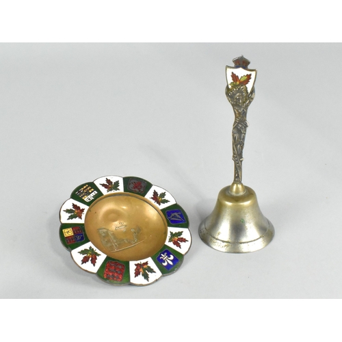 20 - Two Enamelled Canadian Souvenir Items, Small Handbell and Circular Dish for Calgary, Alberta