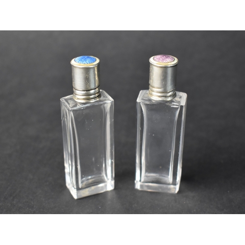 23 - A Pair of George V Silver and Enamel Scent Bottles, Hallmark Birmingham 1914