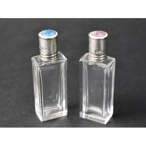 23 - A Pair of George V Silver and Enamel Scent Bottles, Hallmark Birmingham 1914