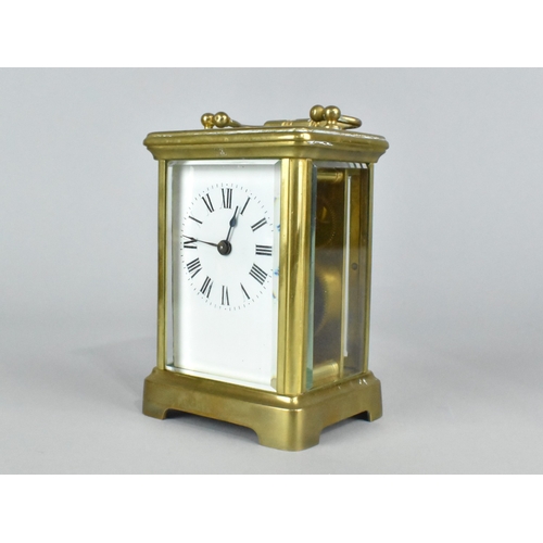 25 - A Mid 20th Century French Brass Carriage Clock with White Enamelled Dial, Working Order, 12cms High