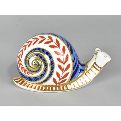 A Royal Crown Derby Paperweight, Snail, with Button