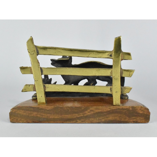 27 - An Edwardian Novelty Brass Letter Rack in the Form of a Fox Before Fence, Both Mounted on Demilune O... 