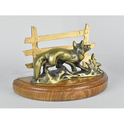 27 - An Edwardian Novelty Brass Letter Rack in the Form of a Fox Before Fence, Both Mounted on Demilune O... 