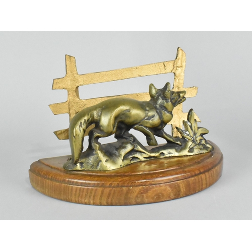 27 - An Edwardian Novelty Brass Letter Rack in the Form of a Fox Before Fence, Both Mounted on Demilune O... 