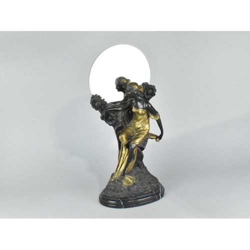 31 - A Reproduction French Style Bronze Effect Figural Mirror on Reconstituted Marble Plinth Base, 54cms ... 