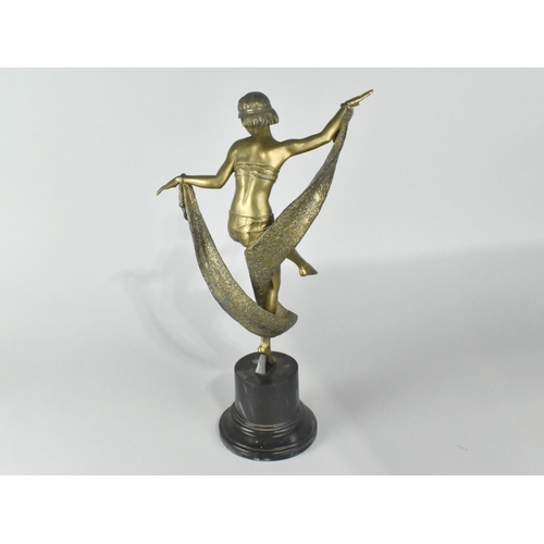32 - A Reproduction Cast Resin Bronze Effect Art Deco Style Figure of Dancing Maiden with Scarf, 45cms Hi... 