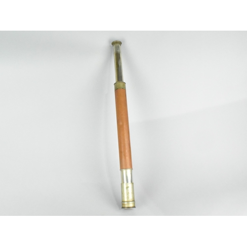 34 - An Early 20th Century Leather Covered Single Draw Telescope, 44cms Long When Closed