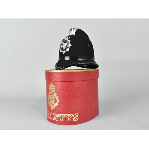 42 - A Miniature Boxed Police Helmet by Christys on Wooden Stand with Presentation Plaque for Cheshire Sp... 