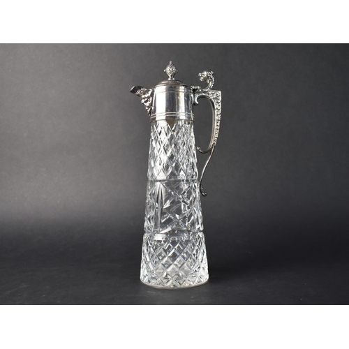 44 - A Nice Quality Cut Glass and Silver Plate Claret Jug with Mask Head Pourer and Lion Mask Handle, 31c... 