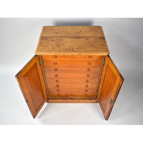 46 - An Edwardian Oak Chest of Eight Drawers Behind Panelled Doors, Plinth base, 65cms Wide by 48cms Deep... 