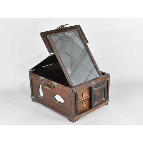 49 - An Early 20th Century Chinese Travelling Jewellery Box with Hinged Lid to Internal Mirror and Two Sh... 