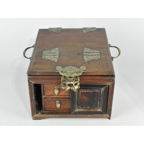 49 - An Early 20th Century Chinese Travelling Jewellery Box with Hinged Lid to Internal Mirror and Two Sh... 